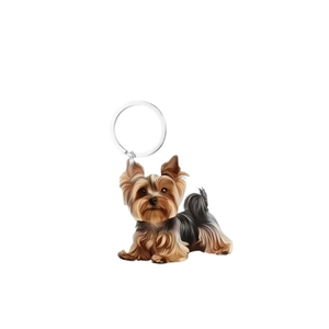 Cute cartoon Yorkshire Terrier acrylic keychain with a polished silver metal ring