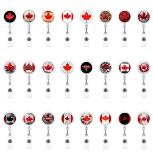 Retractable Badge Reel Canada Flag Red Maple Leaf ID Card Holder Clip For Doctors Nurses Office Decorative Badge Accessorie