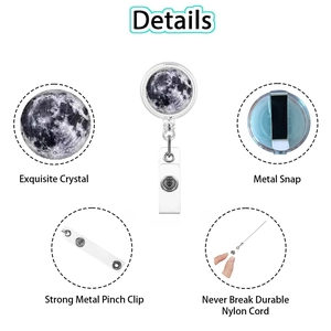 Portabadge retrattile con stampa luna e clip in metallo per tesserino identificativo