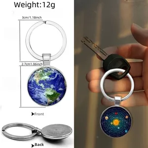 Detail view of solar system planet keychain showing 2.7cm pendant and back texture