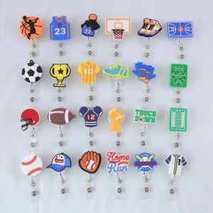 Retractable Badge Reel Sports Series Football Basketball Baseball Rugby Patterns Plastic ID Card Holder For Office School Supplies