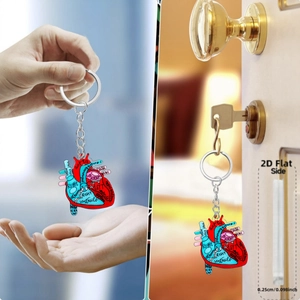Detailed macro view showing the 0.25cm thickness of this 2D acrylic heart keychain