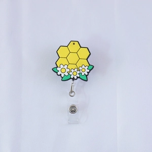 Porta badge retrattile in PVC con nido d'ape e margherite, clip per cordino graziosa