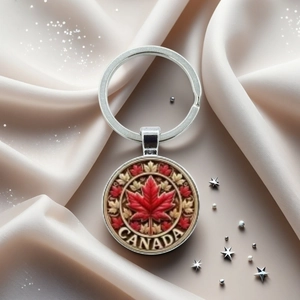 Porte-clés Canada poli avec feuille d'érable rouge et fermoir mousqueton sur soie
