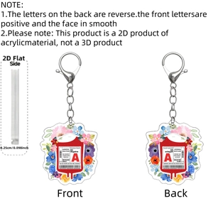 Detail view of the 0.25cm thick 2D acrylic blood bag keychain for medical staff