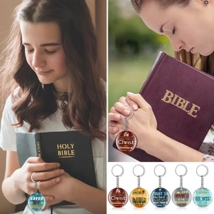 Christelijke Bijbelvers acryl sleutelhanger ronde geloof hanger stijlvol religieus cadeau dagelijks.