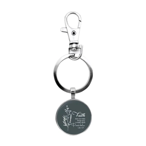 Luke 1:37 biblical quote glass cabochon silver keychain with elegant floral art pattern