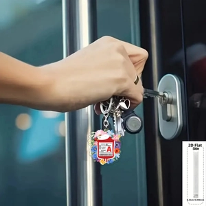 Detailed 2D acrylic blood bag keychain for nurses with 0.25cm flat thickness side view