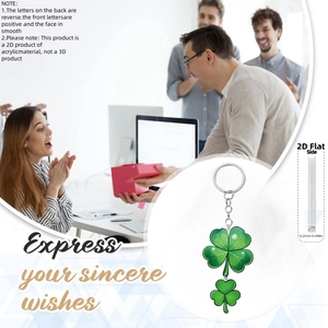 Detail view of 0.25cm thin acrylic four-leaf clover keychain with silver metal ring