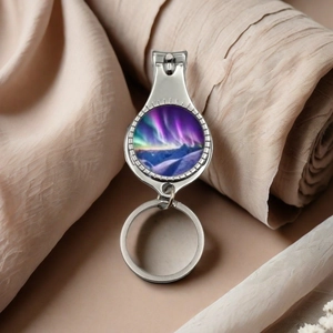 Portable stainless steel nail clipper keychain with northern lights glass art decoration