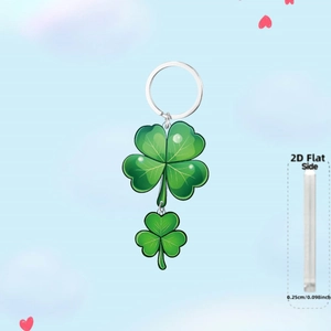 Green four-leaf clover acrylic keychain with 0.25cm thickness and plant texture