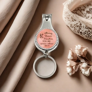 Strong Brave Fearless stainless steel nail clipper keychain with inspirational quote