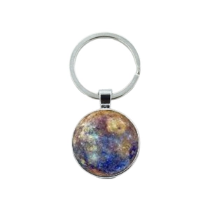 Solar system galaxy glass dome keychain with colorful planet pattern in silver metal ring