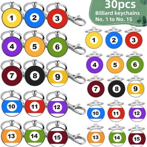 Detailed set of 30 billiard ball keychains with lobster claws and standard rings