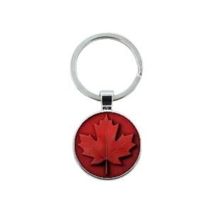 Porte-clés Canada en argent avec pendentif feuille d'érable rouge sur fond blanc