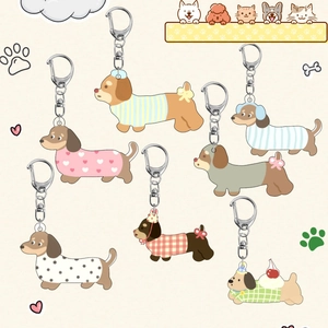 Simpatico Portachiavi in Acrilico con Cane Bassotto Cartone Animato Ciondolo per Borsa Cucciolo 2D Piatto Regalo Cane Bassotto