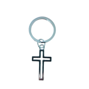 Porte-clés minimaliste en alliage argenté avec pendentif en forme de croix ajourée