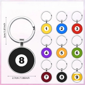 Billiard Ball Number Keychain Creative Metal Key Ring Sports Theme Round Numbered Pendant Fashion Bag Accessory For Sports Fans Gift