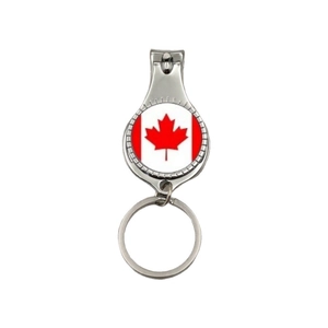 Multifunctional Canada flag nail clipper keychain with maple leaf design in silver metal