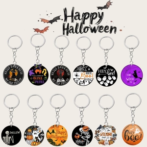 Halloween Acrylic Keychain 2D Flat Ghost Pumpkin Skeleton Pattern Key Ring Festive Hanging Ornament Party Favor Gift