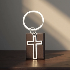 Porte-Clés Croix Creuse en Alliage d'Argent Minimaliste Pendentif Anneau Porte-Clés en Métal Cadeau Religieux pour Hommes Femmes