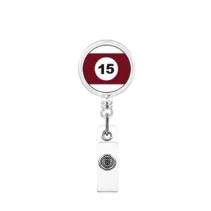 Retractable badge reel with number 15 billiard design for medical ID cards and work badges