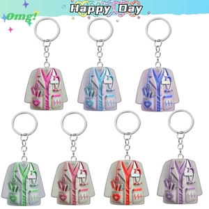 2D Flat Acrylic Nurse Uniform Keychain Medical Lab Coat Car Pendant Christmas Tree Hanging Decor For Nurses Doctors Women Gift