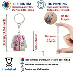 Detail view of 2D acrylic nurse uniform car pendant with size and 0.27cm thickness