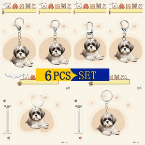 Cute Cartoon Shih Tzu Dog Acrylic Keychain 2D Flat Animal Pattern Color Printed Backpack Bag Pendant Charm Accessory For Women