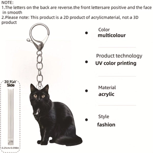 Detail view showing 0.25cm thickness and UV printing on acrylic black cat keychain