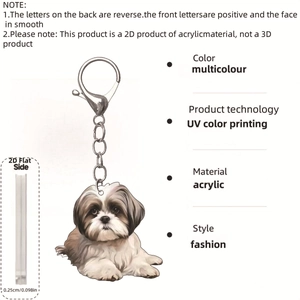 Detail of 2D acrylic Shih Tzu keychain with UV color printing and silver lobster clasp