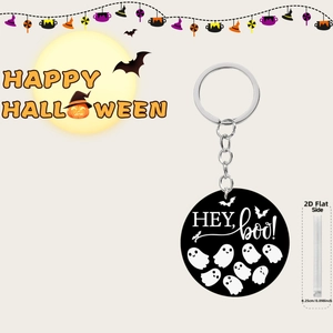 Detail view showing the 0.25cm thickness of the Hey Boo ghost acrylic keychain