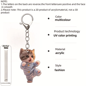 Detailed view of 0.25cm thick acrylic cat keychain with UV printing and a D-shaped clasp