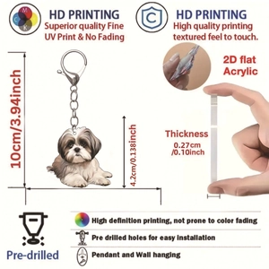 Acrylic Shih Tzu 2D animal keychain charm with UV printing and metal hook for backpacks