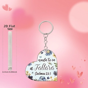 Detail view of heart-shaped acrylic ornament showing 0.25cm thickness and floral pattern