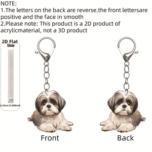 Detail view of 2D acrylic Shih Tzu keychain showing side thickness and dual-sided print