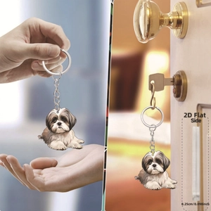 Detail view of 2D flat acrylic Shih Tzu dog keychain showing 0.25cm ultra-thin thickness