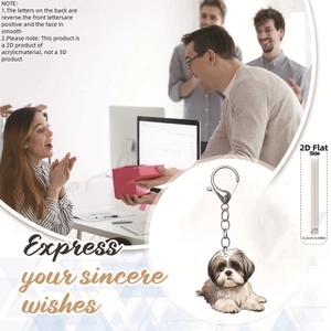 Detail view of 2D acrylic Shih Tzu keychain showing 0.25cm thickness for backpack accessory
