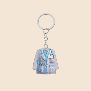 Nurse uniform acrylic car pendant with stethoscope and heart detail on key ring