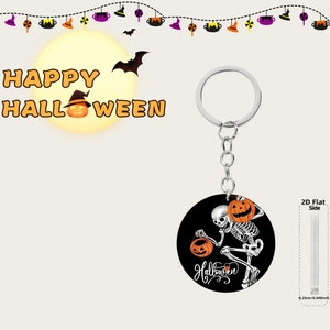 2D Acrylic Halloween Ghost Keychain with skeleton and pumpkin design, 0.25cm thickness