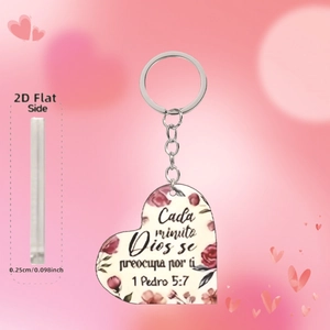 Detail view of 0.25cm heart acrylic keepsake with Spanish scripture and floral design