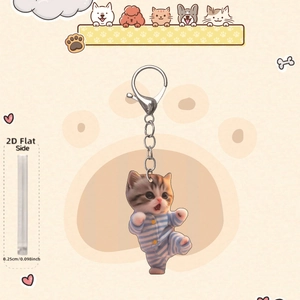 Detailed side view of cute cat acrylic keychain showing 0.25cm slim 2D flat structure