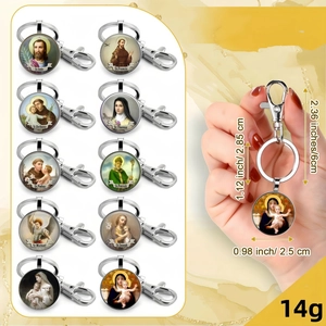 Religious saint keychain set with 10 glass dome pendants of St. Michael and St. Francis