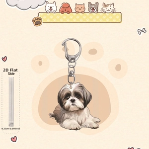Cartoon 2D acrylic Shih Tzu dog keychain with a lobster clasp for backpack charms