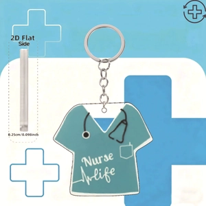 2D flat acrylic nurse life keychain with green scrubs design and stethoscope graphic