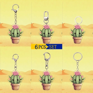 Porte-clés en Acrylique Cactus Dessin Animé Mignon Fleur Rose Plante Succulente Plat Porte-clés Décoration de Sac à Dos Cadeau