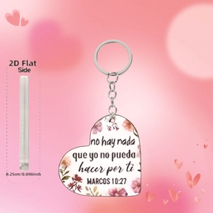 Acrylic heart pendant with floral design and Spanish Bible verse and metal chain