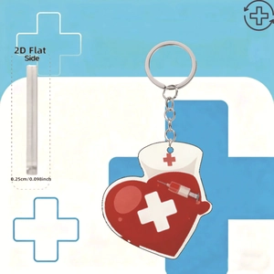 2D flat acrylic medical keychain with heart and nurse hat design for doctors and nurses