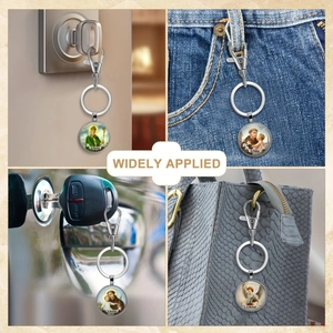 Religious saint portrait keychains shown on keys and bags for versatile daily use