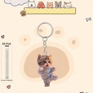 Cute 2D acrylic cat keychain in striped pajamas for backpack and accessory decoration